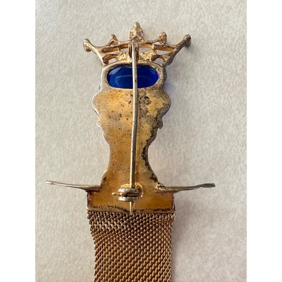 Antique Edwardian sterling silver gold filled blue paste mesh chain brooch pin - Picture 7 of 10